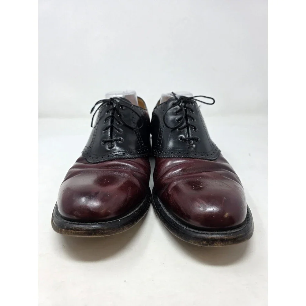 Hanover Shell Cordovan Mens Saddle Shoes 12 D/B Burgundy/Black Leather USA